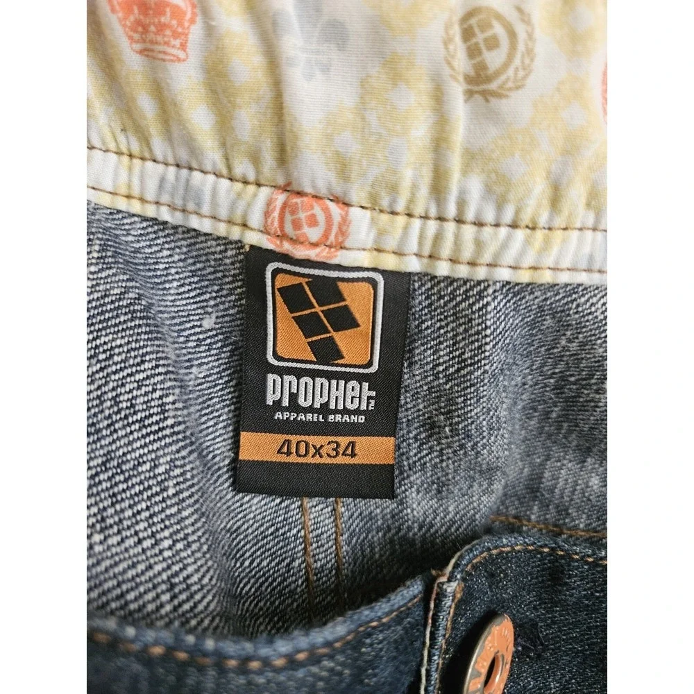 Y2K Streetwear Prophet Jeans‎ Men 40x34 Blue Dark Wash Graphic Pocket Wide Leg